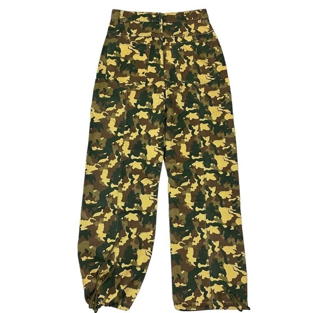 Zara Camo Baggy Cargo Wide Leg Jeans With Drawstring Jogger Ankles Small Nwt